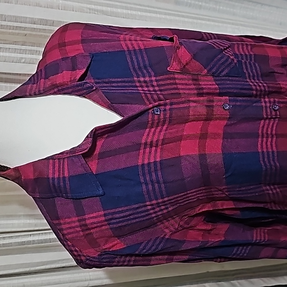 Burgundy and navy button down shirt